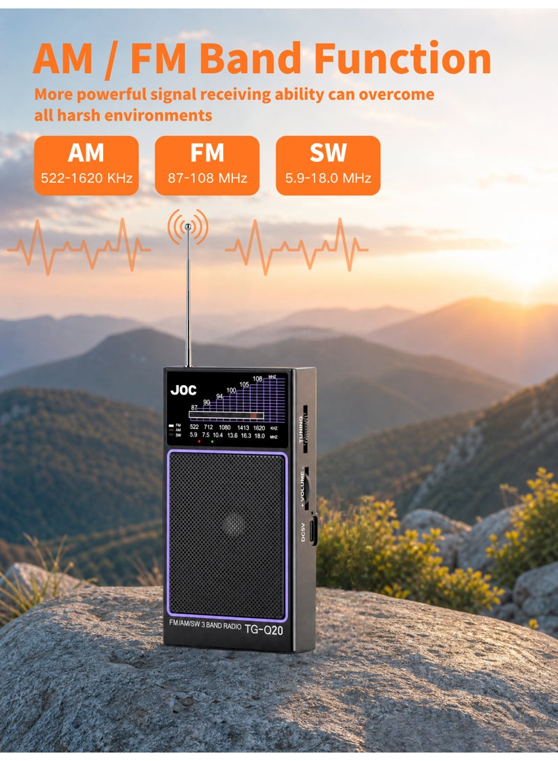 Joc Portable Radio FM AM SW, Rechargeable and Detachable Battery, Portable Pocket Speaker Radios With Excellent Reception, 3.5 MM Earphone Jack, Suitable For Indoor, Outdoor And Emergency Use - Image 2