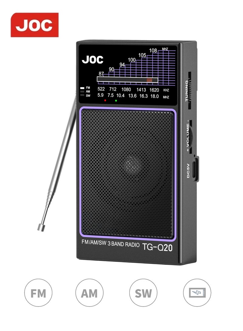 Joc Portable Radio FM AM SW, Rechargeable and Detachable Battery, Portable Pocket Speaker Radios With Excellent Reception, 3.5 MM Earphone Jack, Suitable For Indoor, Outdoor And Emergency Use - Image 1