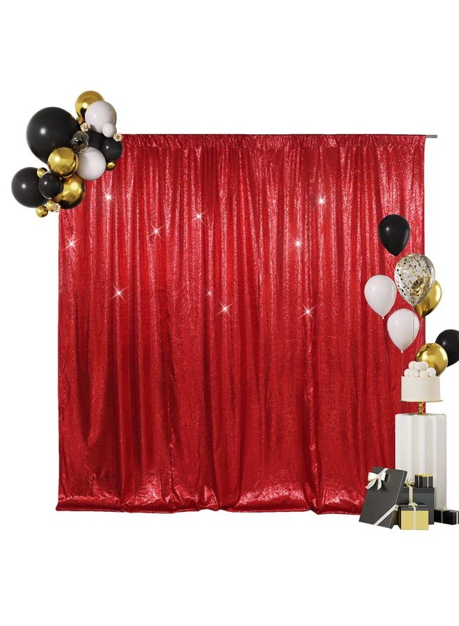SquarePie 7x7ft Red Sequin Backdrop for Photography, Satin-Backed Real Sequin Curtain, Enhanced Coverage Shimmering Background with 4" Rod Pocket for Wedding, Birthday, Party Decor, 1 Panel - Image 2