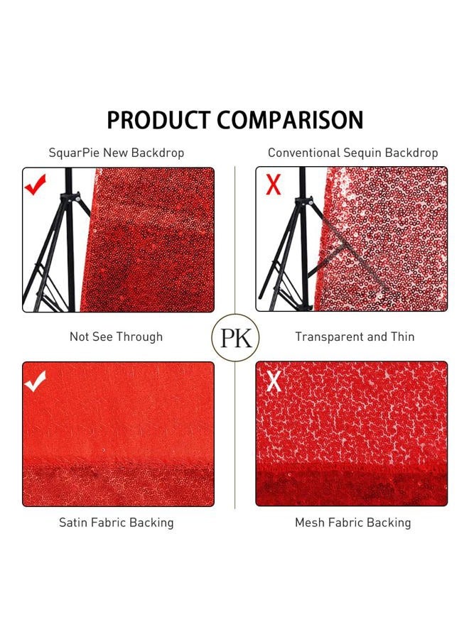 SquarePie 7x7ft Red Sequin Backdrop for Photography, Satin-Backed Real Sequin Curtain, Enhanced Coverage Shimmering Background with 4" Rod Pocket for Wedding, Birthday, Party Decor, 1 Panel - Image 3