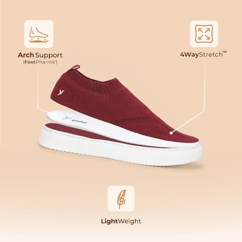 YOHO FreeStep spacious and casual slip on shoes | Comfortable for long hours of walking | Outperforms memory foam | Arch support Insole | Maroon - UK 8 - Image 5