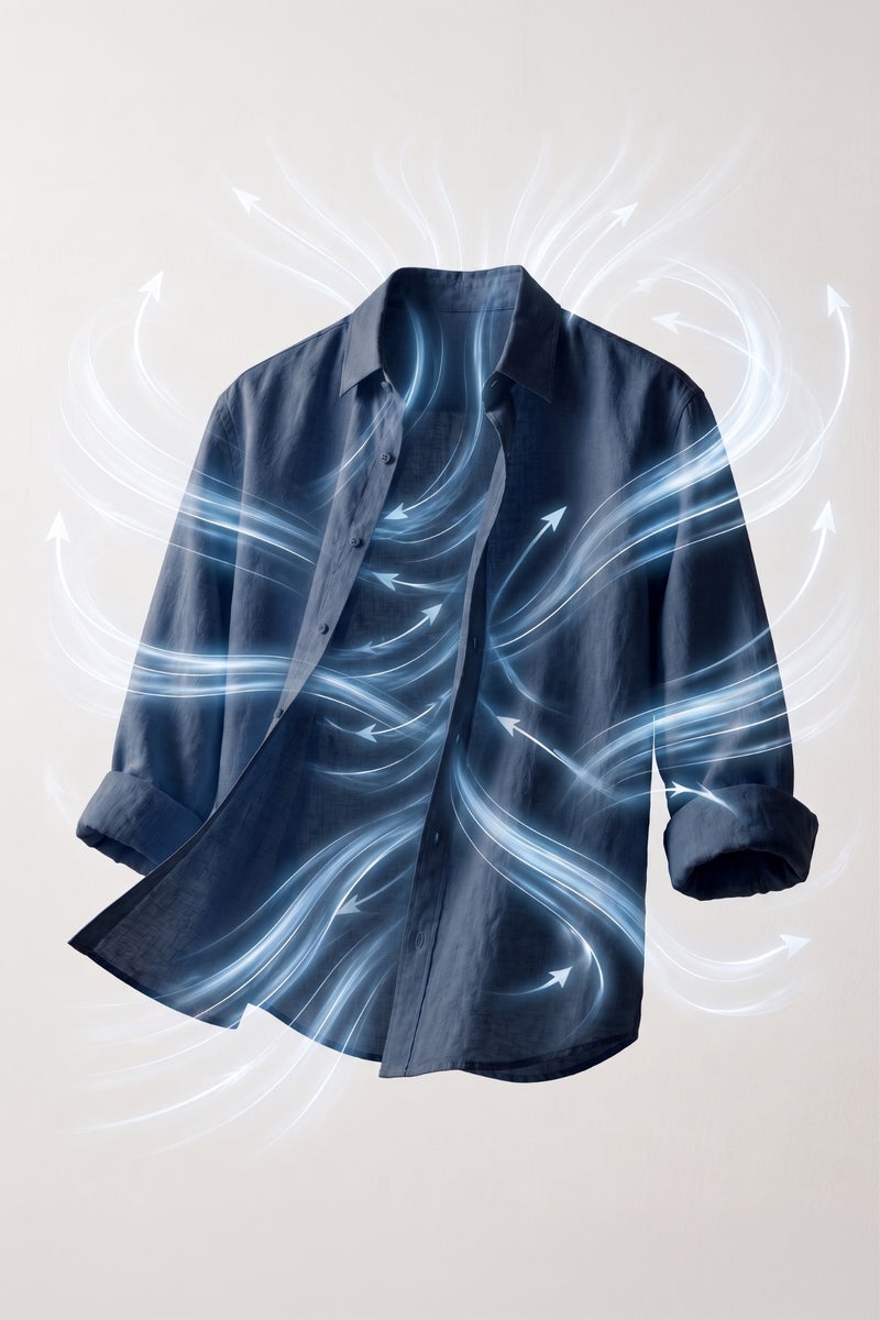 DeFacto Blue Man Regular Fit Polo Collar Linen Shirt Casual - Image 1