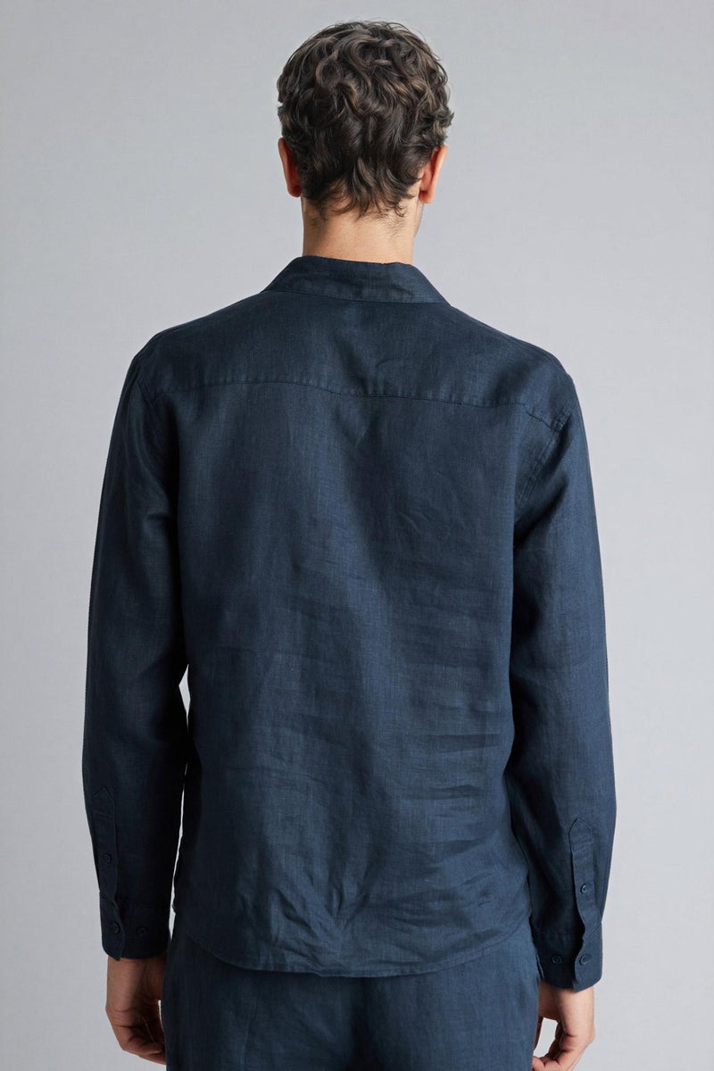 DeFacto Blue Man Regular Fit Polo Collar Linen Shirt Casual - Image 5