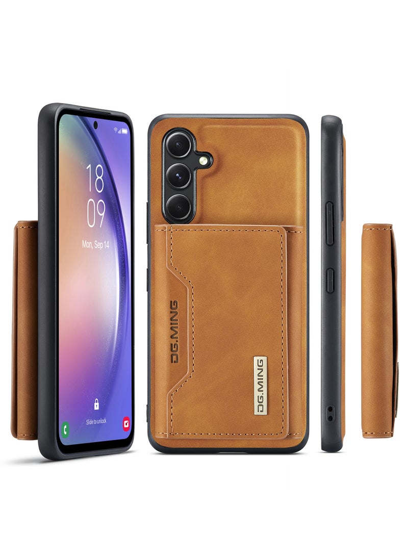 DGMING - CaseMe Wallet Case for Samsung Galaxy A54 DGMING Premium Leather Phone Case Back Cover Magnetic Detachable with Trifold Wallet Card Holder Pocket - Brown - Image 1