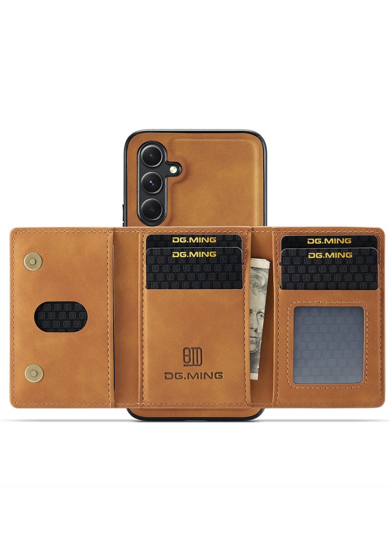 DGMING - CaseMe Wallet Case for Samsung Galaxy A54 DGMING Premium Leather Phone Case Back Cover Magnetic Detachable with Trifold Wallet Card Holder Pocket - Brown - Image 1