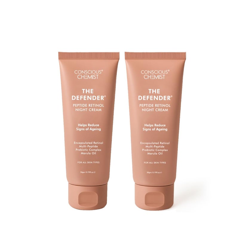 Conscious Chemist Retinol Night Cream  50g  Moisturizer Face Cream for Men  Women Multipeptide Antiaging Cream Reduces Finelines Necklines  Wrinkles All Skin Type  The Defender Pack of 2 - Image 1