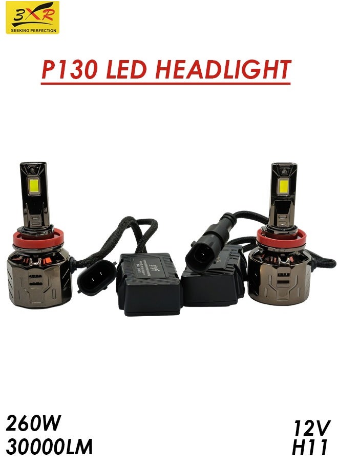 3XR 3XR P130 LED Headlight Bulbs 260W 30000LM H11 12V Dual Beam 6500K Cool White IP65 Waterproof, High Power Fan Cooling Long Life Auto Headlamp.  - Image 2