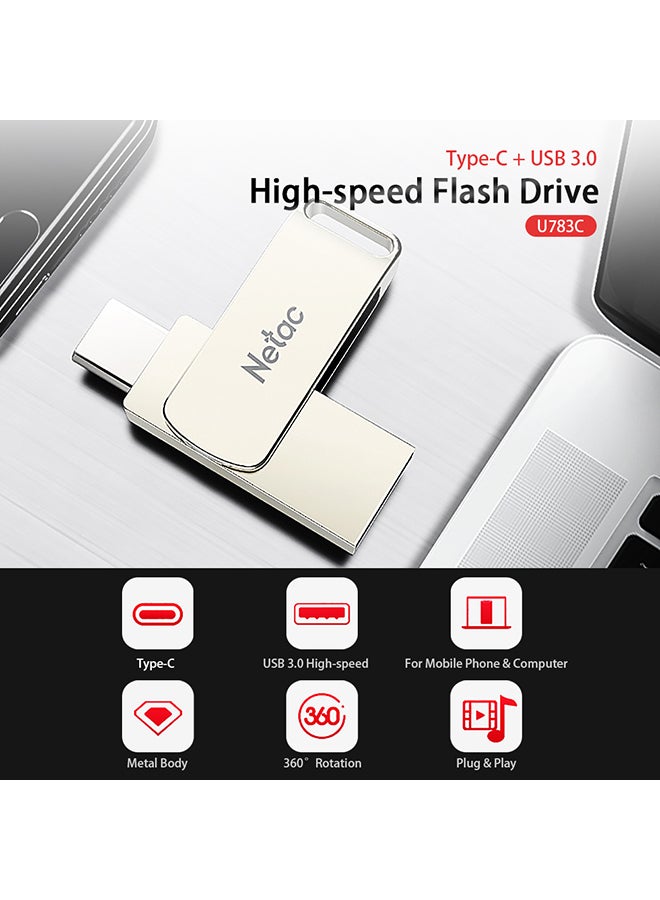 Netac 64GB Type-C + USB Double Interface Flash Drive U783C Silver - Image 4