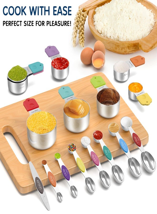 Minteem Magnetic Stainless Steel Measuring Cups and Spoons Set, 8 Nesting Measuring Cups with Easy to Read Markings, 8 Magnetic Spoons & 1 Leveler for Measuring Dry or Liquid Ingredients, Multicolor - Image 4