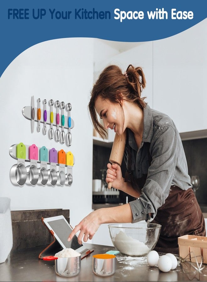 Minteem Magnetic Stainless Steel Measuring Cups and Spoons Set, 8 Nesting Measuring Cups with Easy to Read Markings, 8 Magnetic Spoons & 1 Leveler for Measuring Dry or Liquid Ingredients, Multicolor - Image 5