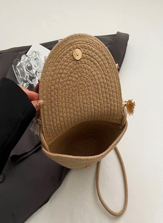 capasin Mandala Bohemian Knitted Envelope Purses Cute Boho Beach Woven Small Shoulder Bags for Women (Khaki) - Image 3