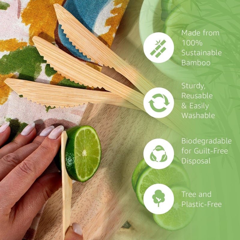 ibambo ibambo 100% Bamboo Knives Set - 100 Eco Friendly Utensils (100 Compostable Knives) | Bamboo Reusable or Disposable Flatware | Compostable FSC Certified Silverware for Weddings  Camping  Parties  - Image 2