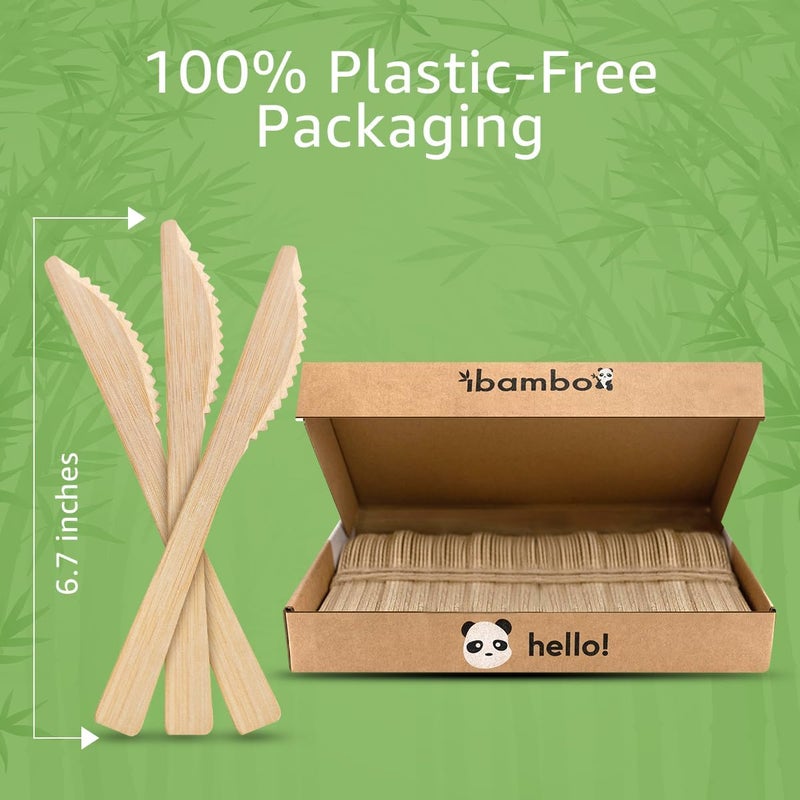 ibambo ibambo 100% Bamboo Knives Set - 100 Eco Friendly Utensils (100 Compostable Knives) | Bamboo Reusable or Disposable Flatware | Compostable FSC Certified Silverware for Weddings  Camping  Parties  - Image 4