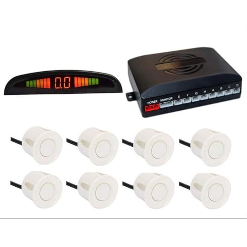 TOTMOX Car Reverse Parking Radar System 8 Reversing Sensors Kit with Front and Rear Alarm Buzzer Reminder LED Display Safe Driving, Car Parking Sensor, White - Image 1
