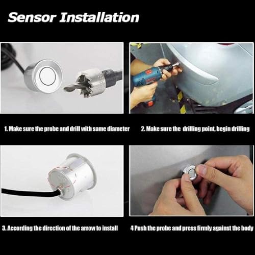 TOTMOX Car Reverse Parking Radar System 8 Reversing Sensors Kit with Front and Rear Alarm Buzzer Reminder LED Display Safe Driving, Car Parking Sensor, White - Image 4