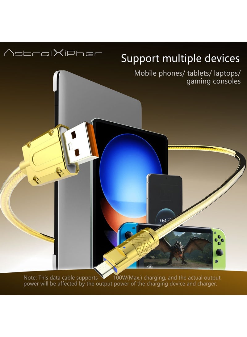 Astralxipher 100W Fast Charging Cable USB to Micro 1M - Gold Snake Pattern Braided (5A Quick Charge 3.0, Durable for Samsung/Micro Devices) - Image 5
