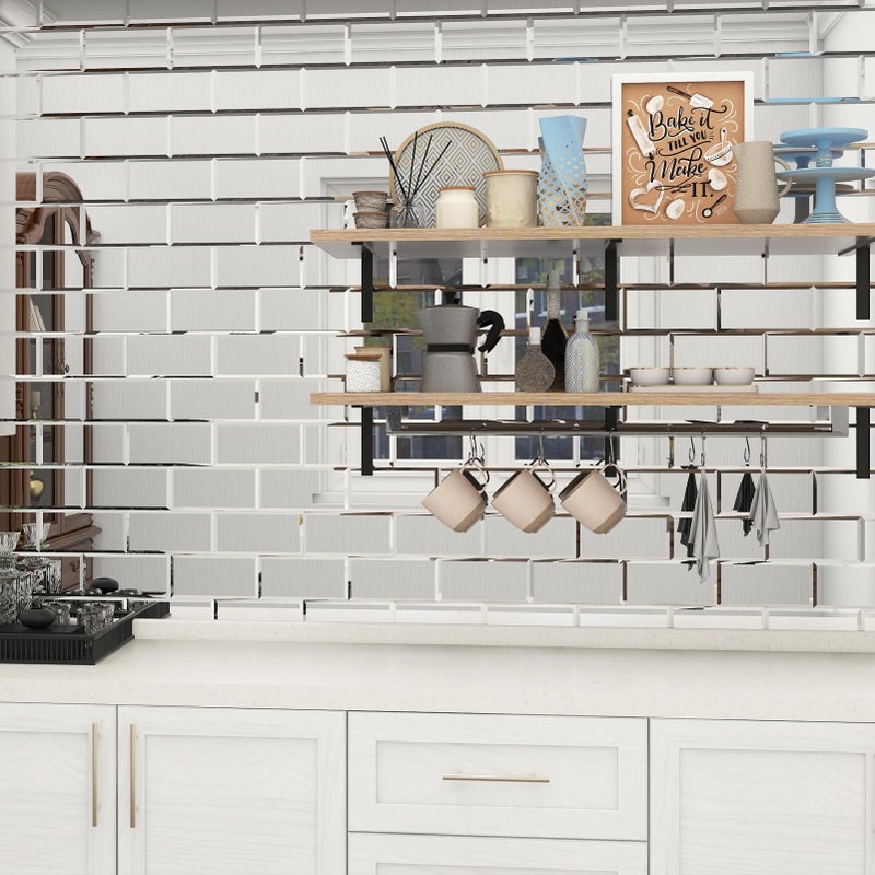 Diflart Peel And Stick Beveled Mirror Subway Tile Silver 4 X 8 Inch Self Adhesive Backsplash For Kitchen Bathroom Tv Accent Wall Tiles Pack Of 26 Pcs - Image 2
