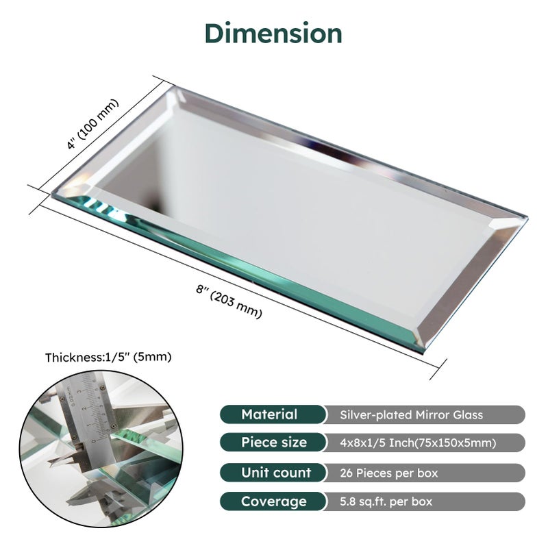 Diflart Peel And Stick Beveled Mirror Subway Tile Silver 4 X 8 Inch Self Adhesive Backsplash For Kitchen Bathroom Tv Accent Wall Tiles Pack Of 26 Pcs - Image 3