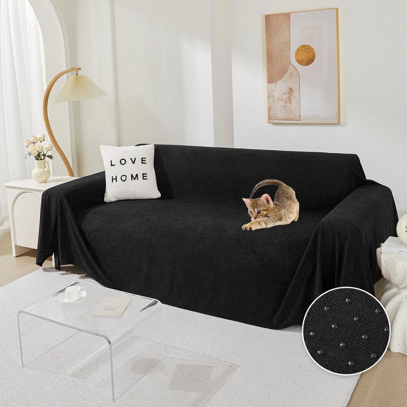 MEETSKY Couch Cover Washable for 2 Cushion Sofa, Cat Scratch Proof Furniture Protector Love Seat L Shape Couch Covers Soft Sectional Sofa Cover for Dogs Pets, 71" x 118", Black - Image 1