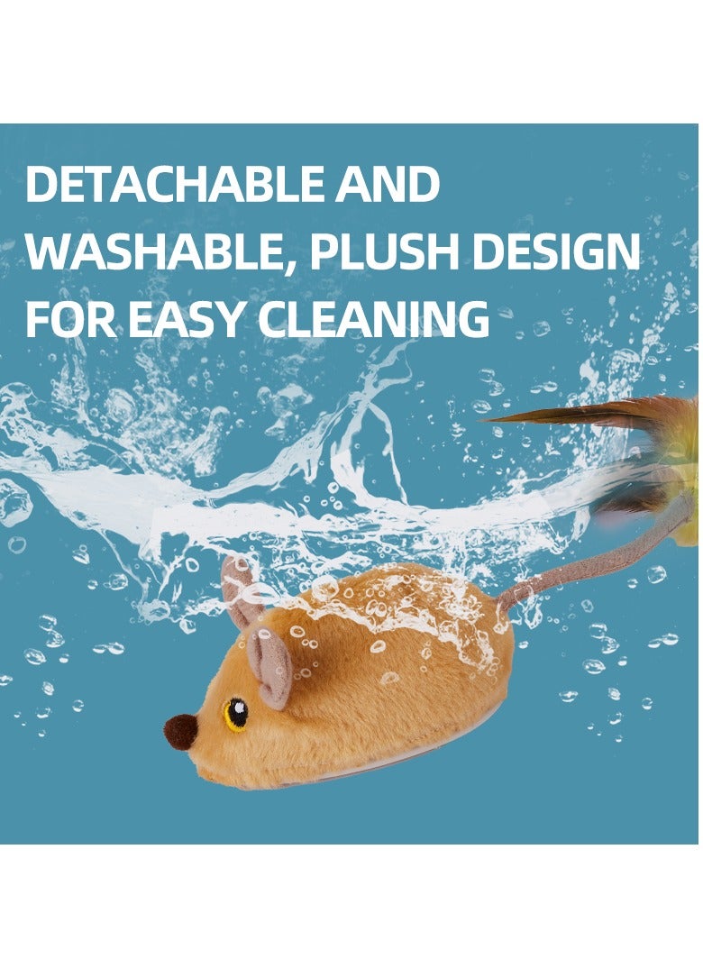 Interactive Escaping Mice Squeaky Cat Toys with Lights & Auto-Turn, Rechargeable Moving Dog Toys Remote Control Pet Toy Squeaky for Small/Medium/Large Dogs & Cats - Yellow - Image 4