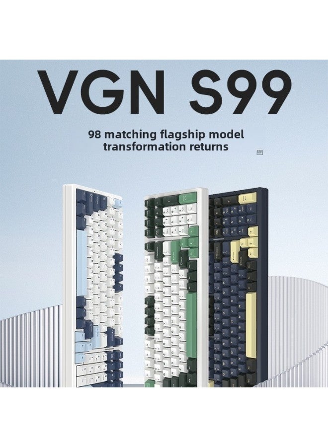 VGN S99 Bluetooth Three-mode Hot-plug Single-key Slotted GASKET Structure Customized Mechanical Keyboard Other-Colour:S99 Aniya Axis Colorful Green Rgb-three-mode