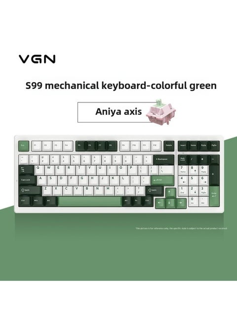 VGN S99 Bluetooth Three-mode Hot-plug Single-key Slotted GASKET Structure Customized Mechanical Keyboard Other-Colour:S99 Aniya Axis Colorful Green Rgb-three-mode