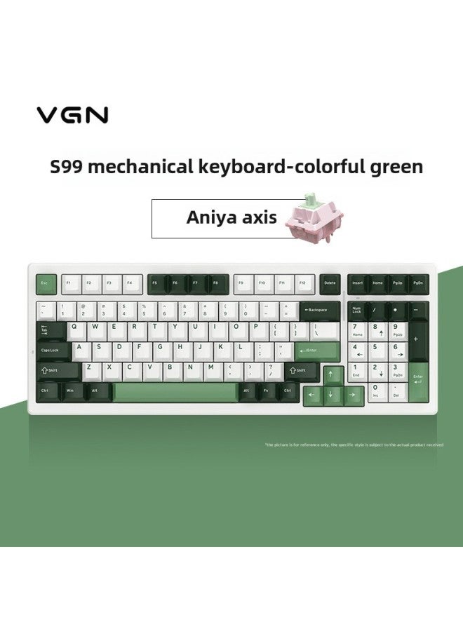 VGN S99 Bluetooth Three-mode Hot-plug Single-key Slotted GASKET Structure Customized Mechanical Keyboard Other-Colour:S99 Aniya Axis Colorful Green Rgb-three-mode