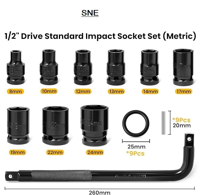 SNE 10PCS 1/2 10MM to 24MM IMPACT SOCKET WRENCH SET Heavy Duty for industrial Work Shop - Image 2