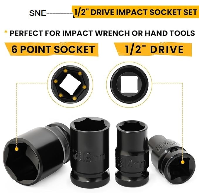SNE 10PCS 1/2 10MM to 24MM IMPACT SOCKET WRENCH SET Heavy Duty for industrial Work Shop - Image 3