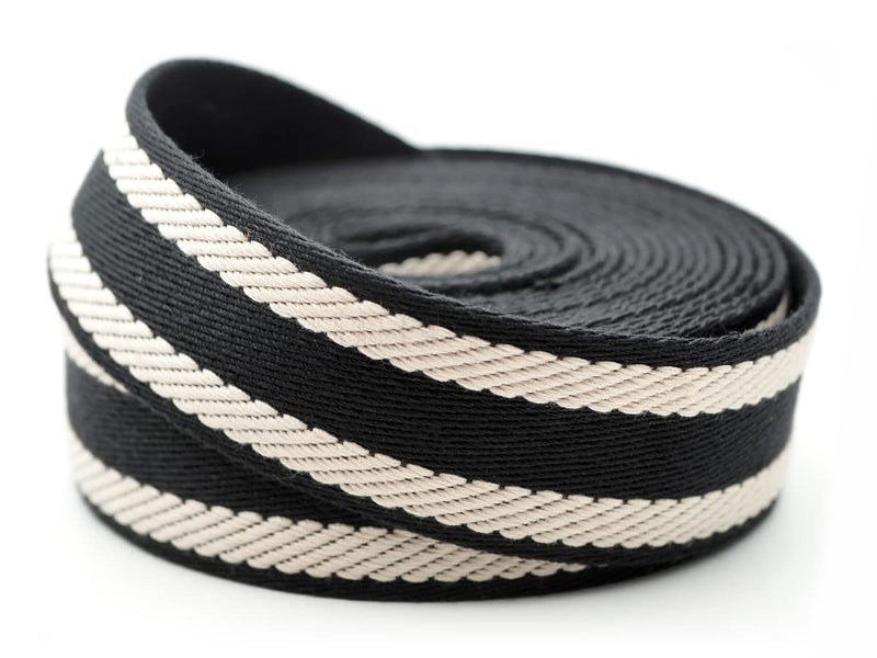 CRAFTMEMORE CRAFTMEMORE 15 Inches Cotton Webbing Strap Spiral Pattern Heavy Webbing Straps for Arts and Crafts Luxury Bag Strap 5 Yards BlackIvory 