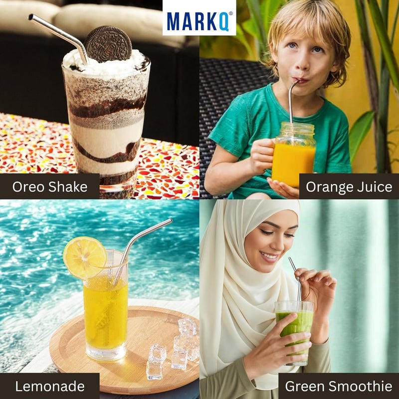 MARKQ Stainless Steel Straw Set – 6 Curved Metal Drinking Straws with Cleaning Brush, Reusable Straws for Hot and Cold Beverages, Smoothies, Coffee, Tea, Juices, Pack of 2 - Image 5