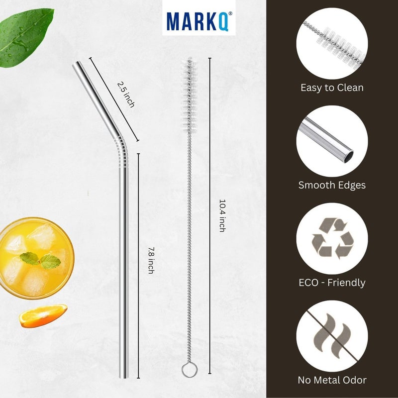 MARKQ Stainless Steel Straw Set – 6 Curved Metal Drinking Straws with Cleaning Brush, Reusable Straws for Hot and Cold Beverages, Smoothies, Coffee, Tea, Juices, Pack of 2 - Image 3