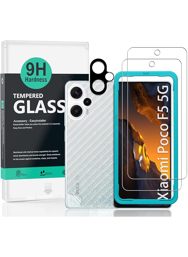 إيروريكس عبوة من 2 واقي شاشة لهاتف Xiaomi Poco F5 5G مقاس 6.67 بوصة (ليس لهاتف Xiaomi Poco F5 Pro 5G مقاس 6.67 بوصة)، زجاج مقسّى بدرجة صلابة 9H، مع قطعة واحدة من واقي عدسة الكاميرا، قطعة واحدة من غشاء ألياف الكربون الخلفي - Image 1