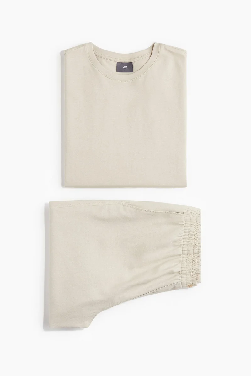 H&M  Linen-blend pyjama T-shirt and shorts for Men | Best Price UAE