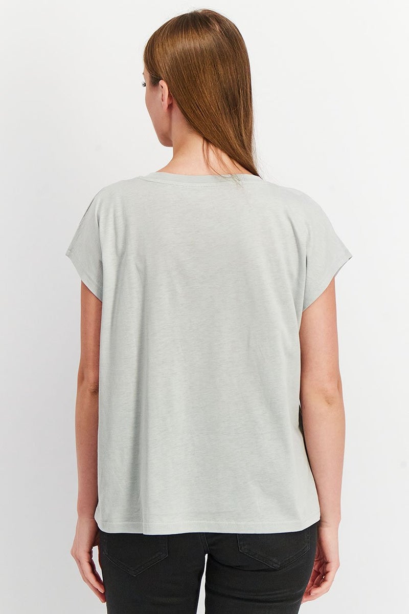 Tchibo Women Comfort Fit Cap Sleeve Yoga Tops, Grey  - Image 3