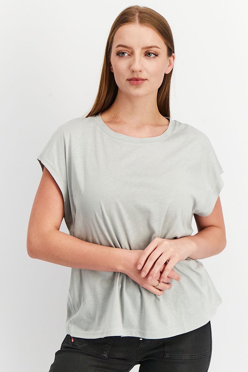 Tchibo Women Comfort Fit Cap Sleeve Yoga Tops, Grey  - Image 1