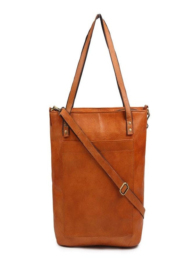 MaheTri Classic Vertical Leather Tote Bag for Women | Genuine Leather Office & Laptop Handbag | Large Stylish Shoulder Bag for Work, Travel & Daily Commute | Elegant Tan Purse - Image 1