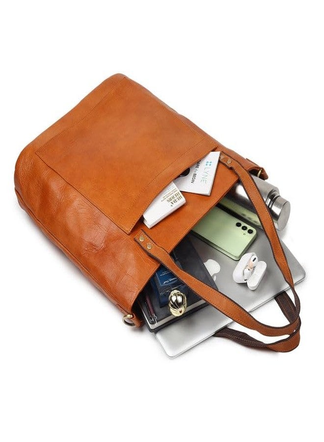 MaheTri Classic Vertical Leather Tote Bag for Women | Genuine Leather Office & Laptop Handbag | Large Stylish Shoulder Bag for Work, Travel & Daily Commute | Elegant Tan Purse - Image 4