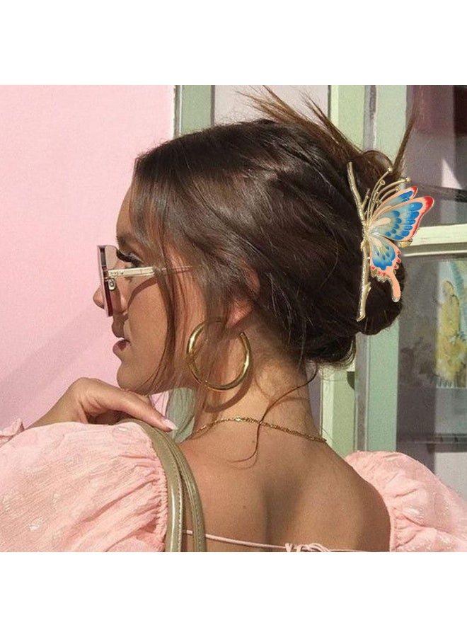 مشابك شعر كبيرة غير قابلة للانزلاق مصنوعة من المعدن اللامع على شكل فراشة للنساء - مشابك شعر قوية وجميلة، هدايا زينة للشعر (قطعتان) - Image 3