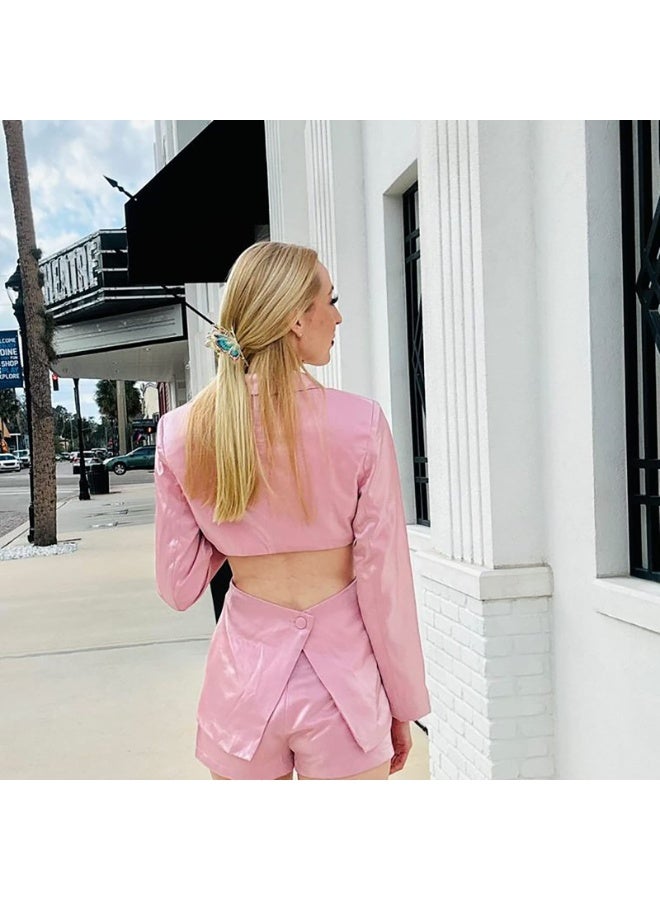 مشابك شعر كبيرة غير قابلة للانزلاق مصنوعة من المعدن اللامع على شكل فراشة للنساء - مشابك شعر قوية وجميلة، هدايا زينة للشعر (قطعتان) - Image 2