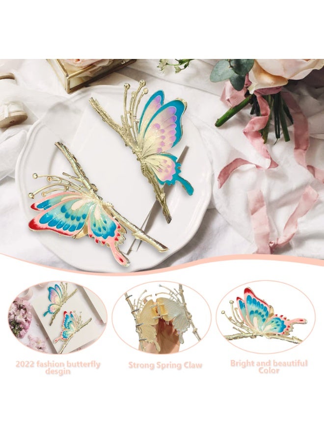 مشابك شعر كبيرة غير قابلة للانزلاق مصنوعة من المعدن اللامع على شكل فراشة للنساء - مشابك شعر قوية وجميلة، هدايا زينة للشعر (قطعتان) - Image 5