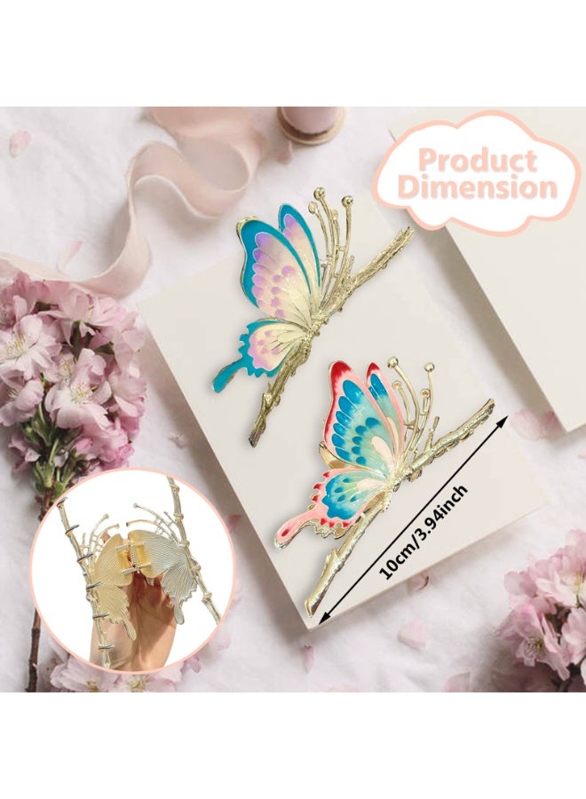 مشابك شعر كبيرة غير قابلة للانزلاق مصنوعة من المعدن اللامع على شكل فراشة للنساء - مشابك شعر قوية وجميلة، هدايا زينة للشعر (قطعتان) - Image 4