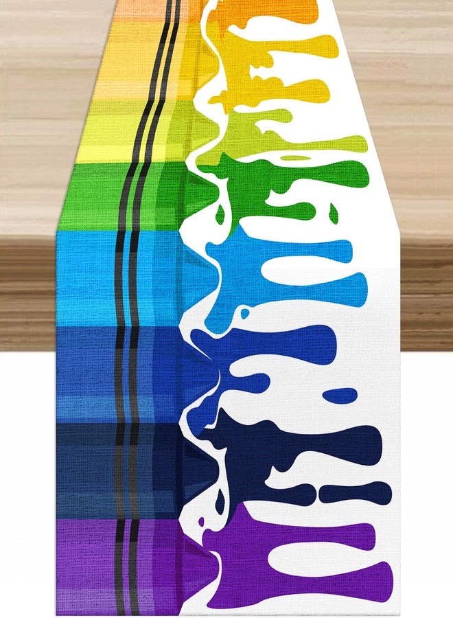 AAVEUP Colour Pigment Table Runner Cartoon Rainbow Toddler Abstract Art Learning Drawing Crayons Table Decor Table Top Boys Girls Dining Nursery Wedding Party 13x36ln - Image 1