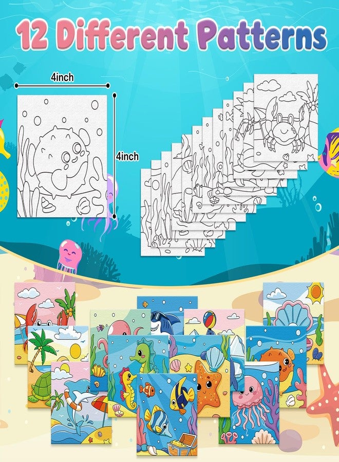 Anseal 12 Packs Pre Drawn Canvas to Paint, 4" X 4" Ocean Pre-Printed Paint Party for Kids, Pre Stretched Canvas Outline Painting Boards for Beginners, Students, Party Favor - Image 3