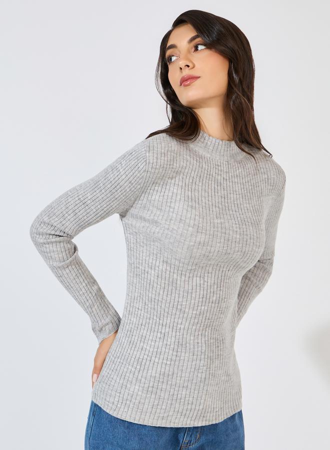 Styli Ribbed Fitted Regular Length High Neck Sweater  - Image 1