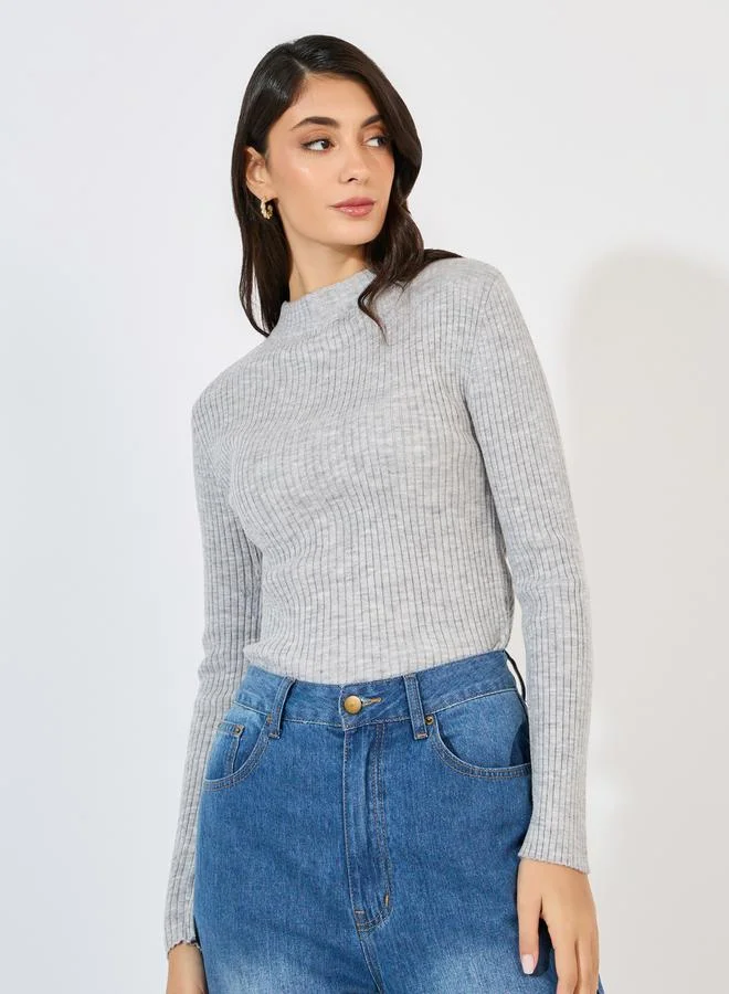 Styli Ribbed Fitted Regular Length High Neck Sweater