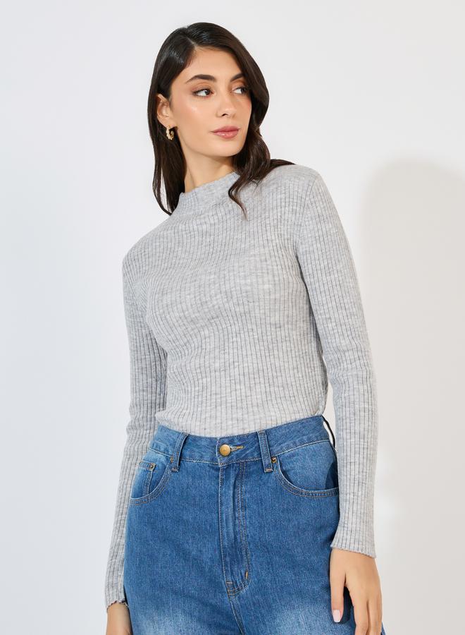 Styli Ribbed Fitted Regular Length High Neck Sweater  - Image 3
