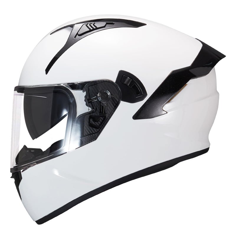 VCOROS Full Face Dual Visor Motorcycle Helmet for Adults Motorbike Street Bike Racing Helmets X9 DOT Approved with Black Visor Gloss White Large - Image 3