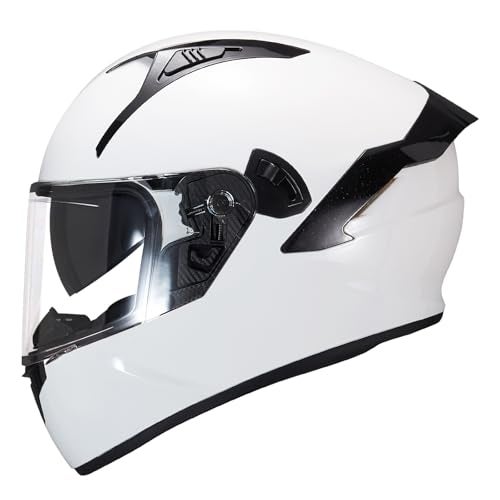 VCOROS Full Face Dual Visor Motorcycle Helmet for Adults Motorbike Street Bike Racing Helmets X9 DOT Approved with Black Visor Gloss White Large - Image 1
