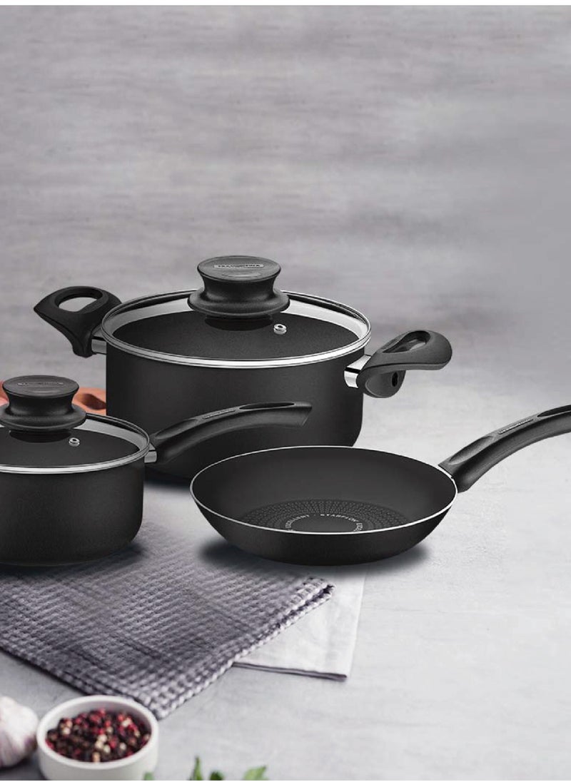 TRAMONTINA Since 1911,Made in Brazil- Paris+ 5 Pieces Black Aluminum Cookware Set with Interior and Exterior Starflon Excellent PFOA Free Nonstick Coating,  - Image 2